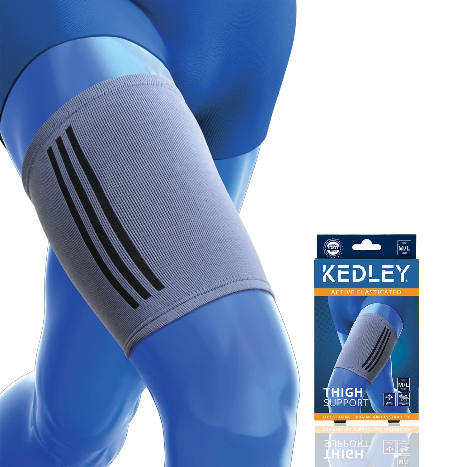 Thigh support sleeve by Kedley | Elastic compression band ideal for pulled hamstring, strained or bruised muscles, quad injuries Medium/Large