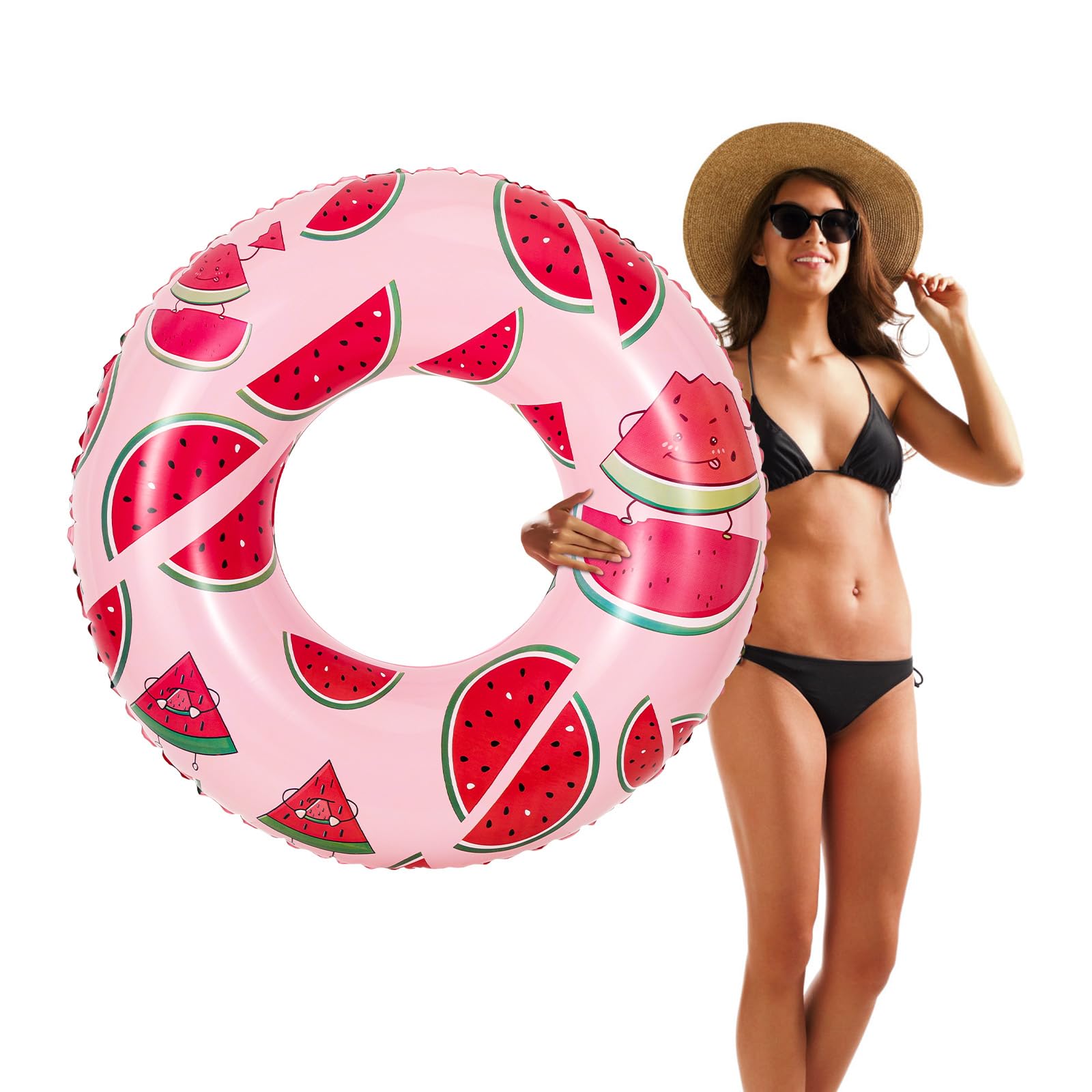 Photo 1 of HeySplash Cartoon Swim Ring, Inflatable Durable Round Shaped Flamingo Summer Pool Beach Party Swimming Float Tube, Water Fun Swim Pool Toys with Repair Patch for Adults, 80cm Diameter, Pink