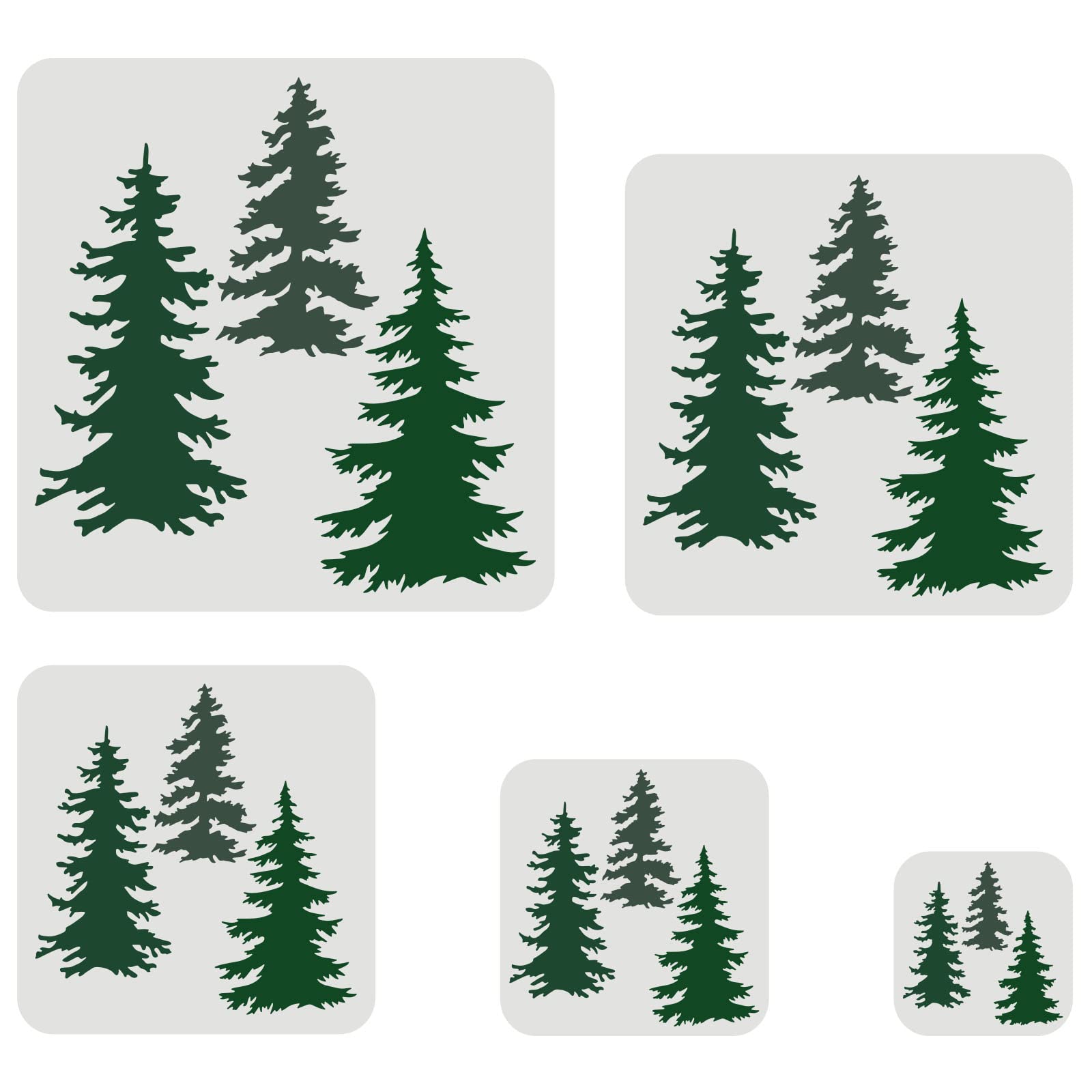 FINGERINSPIRE 5 Pcs Pine Tree Stencils, Square in 5 Sizes 30/25/20/15/10cm - Reusable Aspen Pine Tree Stencil for Painting on Wall, Canvas, Tile, Furniture and Paper