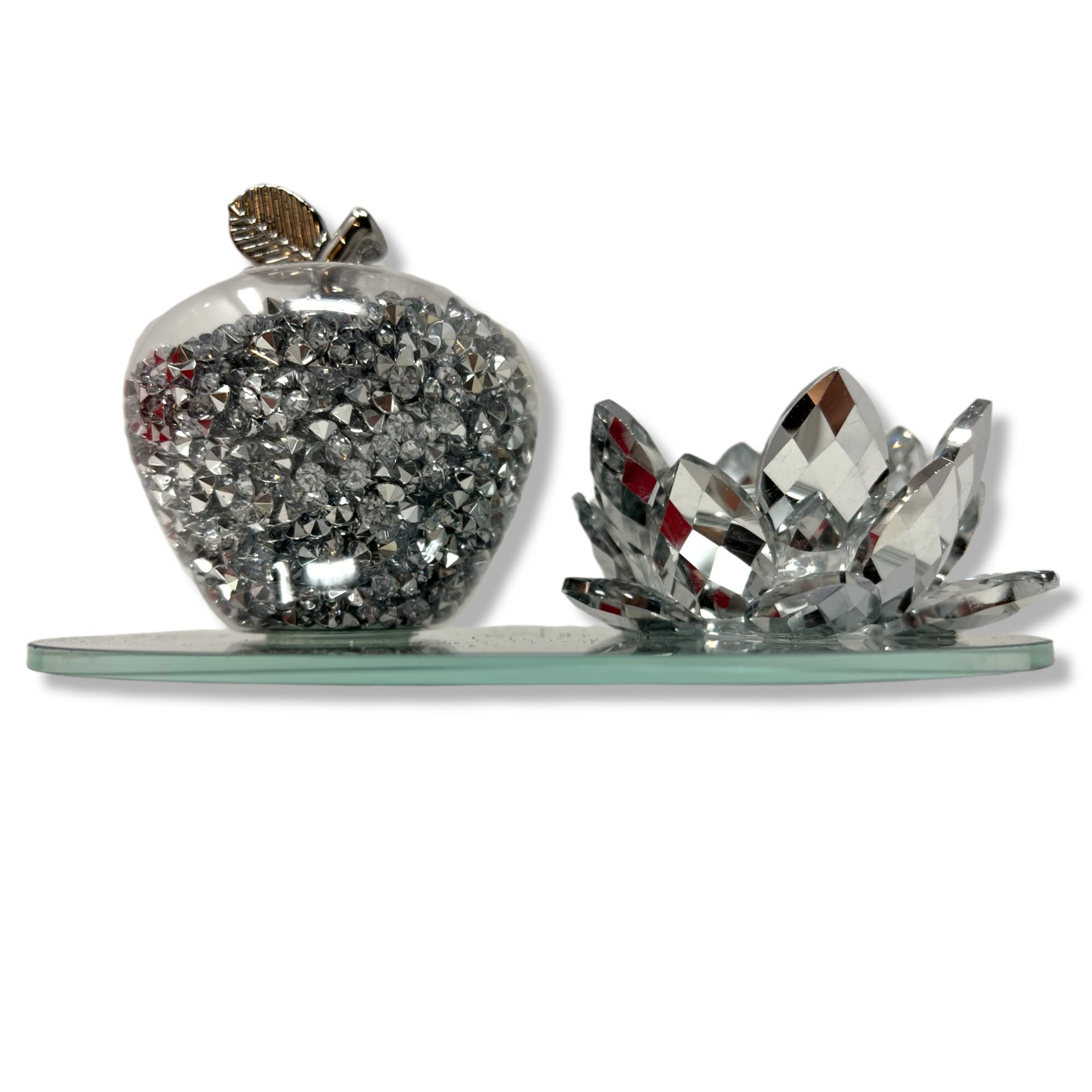 ornament bling diamond gift | crystallized stunning crystal filled apple shape tealight candle holder| crushed diamond display | wedding anniversary, birthday present, home decor