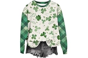 Olivcker St Patricks Day Shirt Women Lucky Clover Print Irish Shirt Green Crewneck Sweatshirts Long Sleeve Raglan Plaid Tees