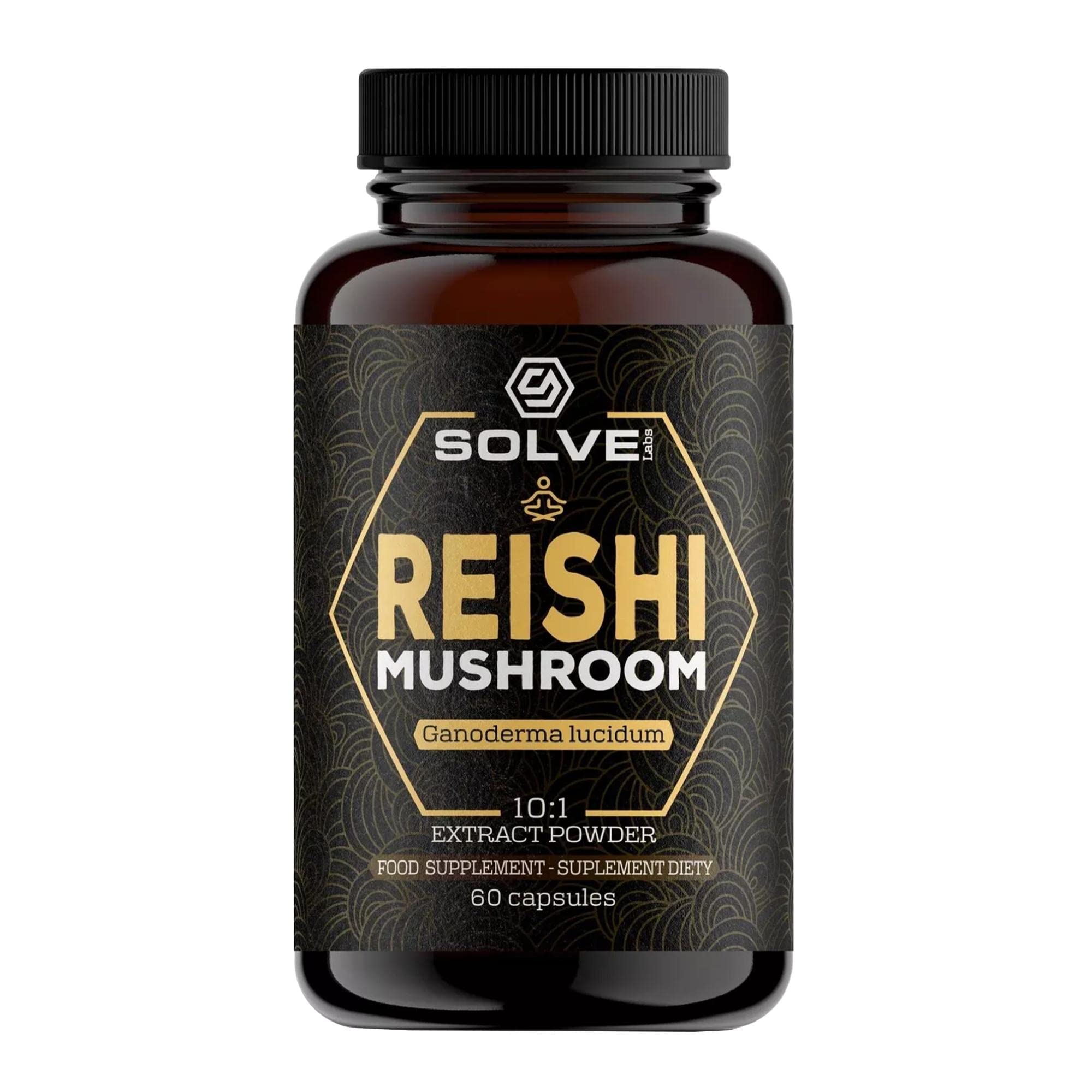SOLVE Labs® ● Premium Reishi Mushroom Capsules ● 51% Beta-D-Glucans ● 10:1 Concentrate ● No Fillers & Additives ● Vegetarian & Kosher ● 60 Capsules ● 1 Month Supply