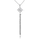 S925 Sterling Silver Long Chain Sweater Necklace for Women Statement Pendant Fringe Necklaces Jewelry Gift