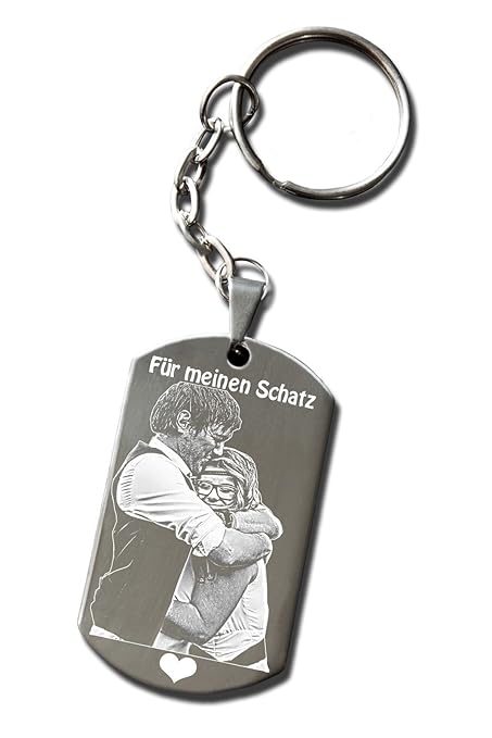 Schlüsselanhänger mit Foto und Wunschgravur |Anhänger mit Wunschtext| individuell und persönlich | ca. 50x28mmDogtag | Edelst