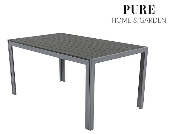 Pure Home & Garden Aluminium Gartentisch Fire XL mit Polywood Tischplatte, 150x90 absolut wetterfest, Silber aus dem Hause