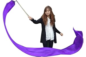 Winged Sirenny 1 Piece 98" Hand Painted Flowy Silk Ribbon Streamer with Rods, Church Liturgical Praise, Worship Adoration Dance Ribbon Banner