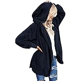 Yanekop Womens Oversized Sherpa Jacket Long Cardigan Sweaters Fuzzy Fleece Jacket Faux Fur Plus Size Coats with Pockets