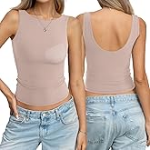 EasyGala Womens Padded Double Lined Tank Tops Boat Neck Built in Bra Going Out Top Low Back Sleeveless Summer Outfit