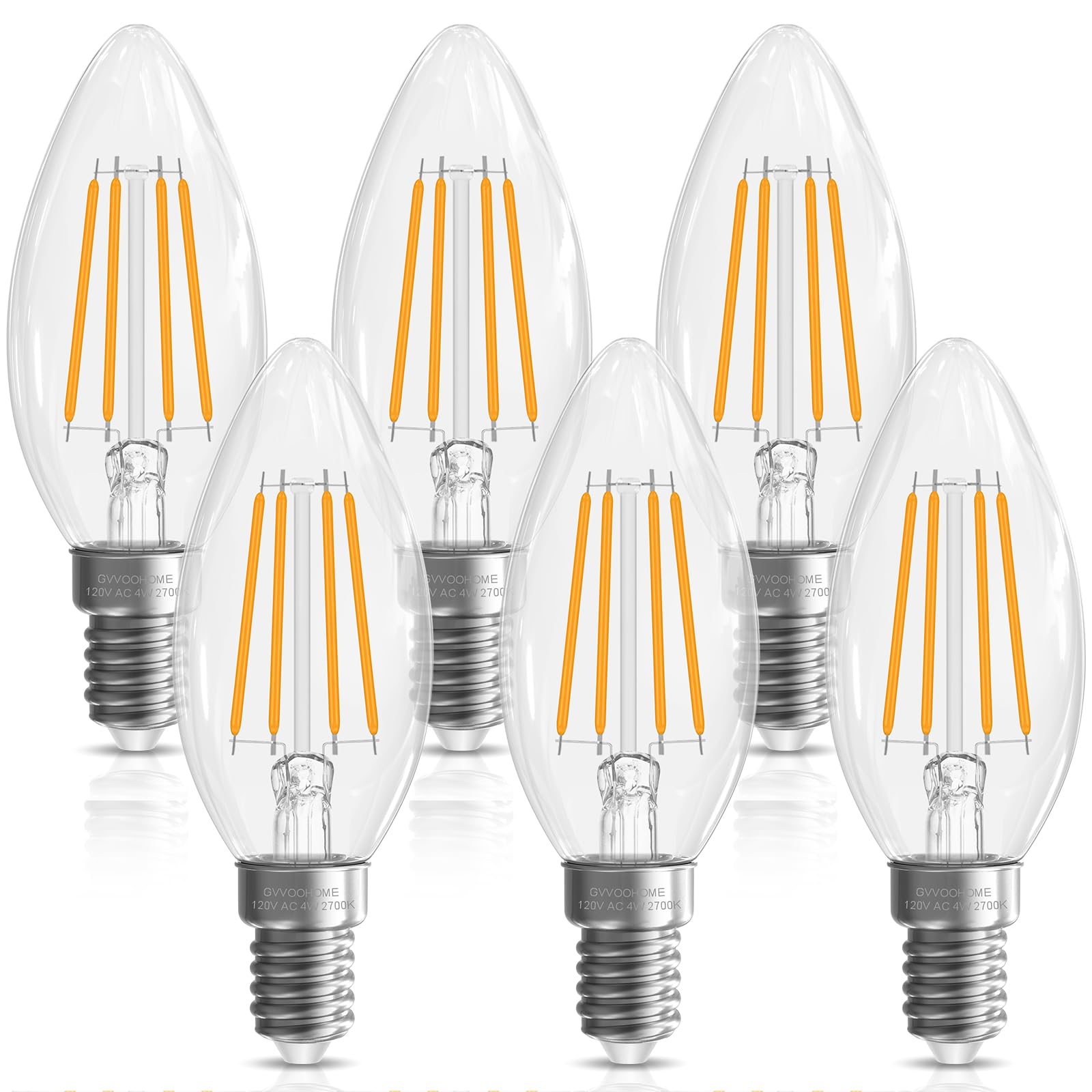 Photo 1 of GvvooHome Candelabra Light Bulbs 40 watt Equivalent, Chandelier Light Bulb Non-Dimmable E12 LED Bulb, B10 Candle Bulb 2700K Soft White, 90+CRI, 400LM, Cear Glass, 6 Pack