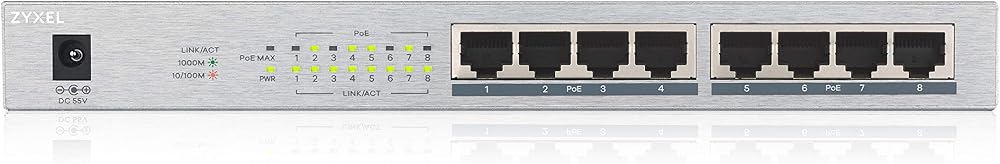 Zyxel 8-Port Gigabit PoE+ Switch 60W Budget UK Plug GS1008HP