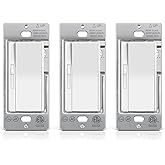 BESTTEN 3 Pack Slide Dimmer Light Switch, Quiet Rocker, Super Slim Single Pole or 3 Way Dimmable Switch, Max 300W LED, CFL, 600W Incandescent, ETL Listed, White