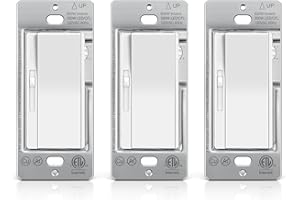 BESTTEN 3 Pack Slide Dimmer Light Switch, Quiet Rocker, Super Slim Single Pole or 3 Way Dimmable Switch, Max 300W LED, CFL, 600W Incandescent, ETL Listed, White