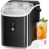 Nugget Countertop Ice Maker with Soft Chewable Ice | 34Lbs/24H, Pebble Portable Ice Machine with Ice Scoop, Self-Cleaning, One-Click Operation, for Kitchen,Office (Black)