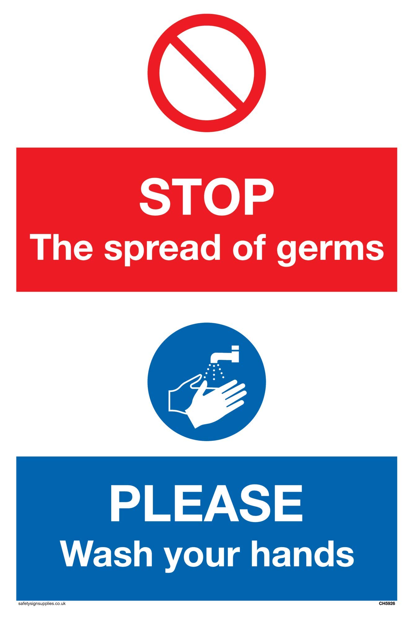 STOP germs PLEASE wash your hands sign - Plastic Rigid 3mm