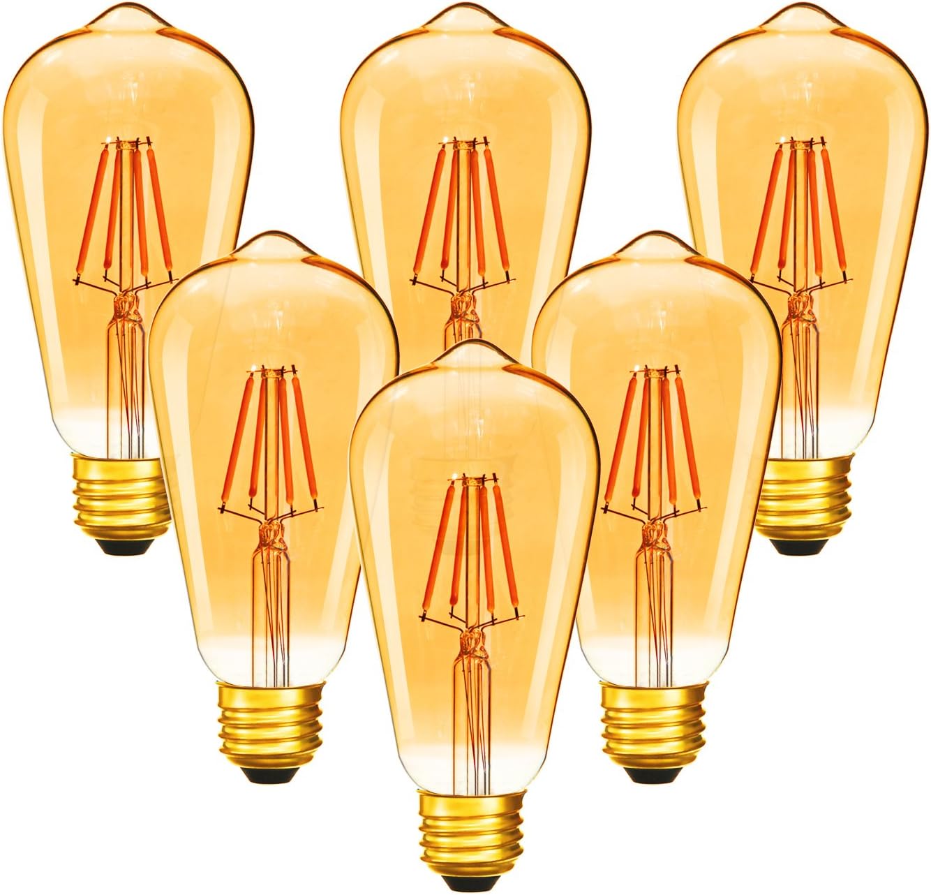 Dimmable 4W Vintage Edison Bulb, ST64(ST21) Antique Filament LED Light Bulbs (Amber Glass), 40W Equivalent, Soft Warm 2200K 280 Lumens, 6 Pack