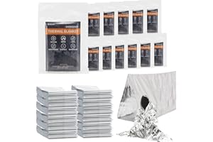 SET007 12PCS Emergency Blankets,82x62inch Thermal Mylar Foil Blanket, Waterproof Space Blanket, Designed for NASA, Outdoor Survival Rescue Blanket for Hiking, Camping, Bug Out Bag First Aid Kits