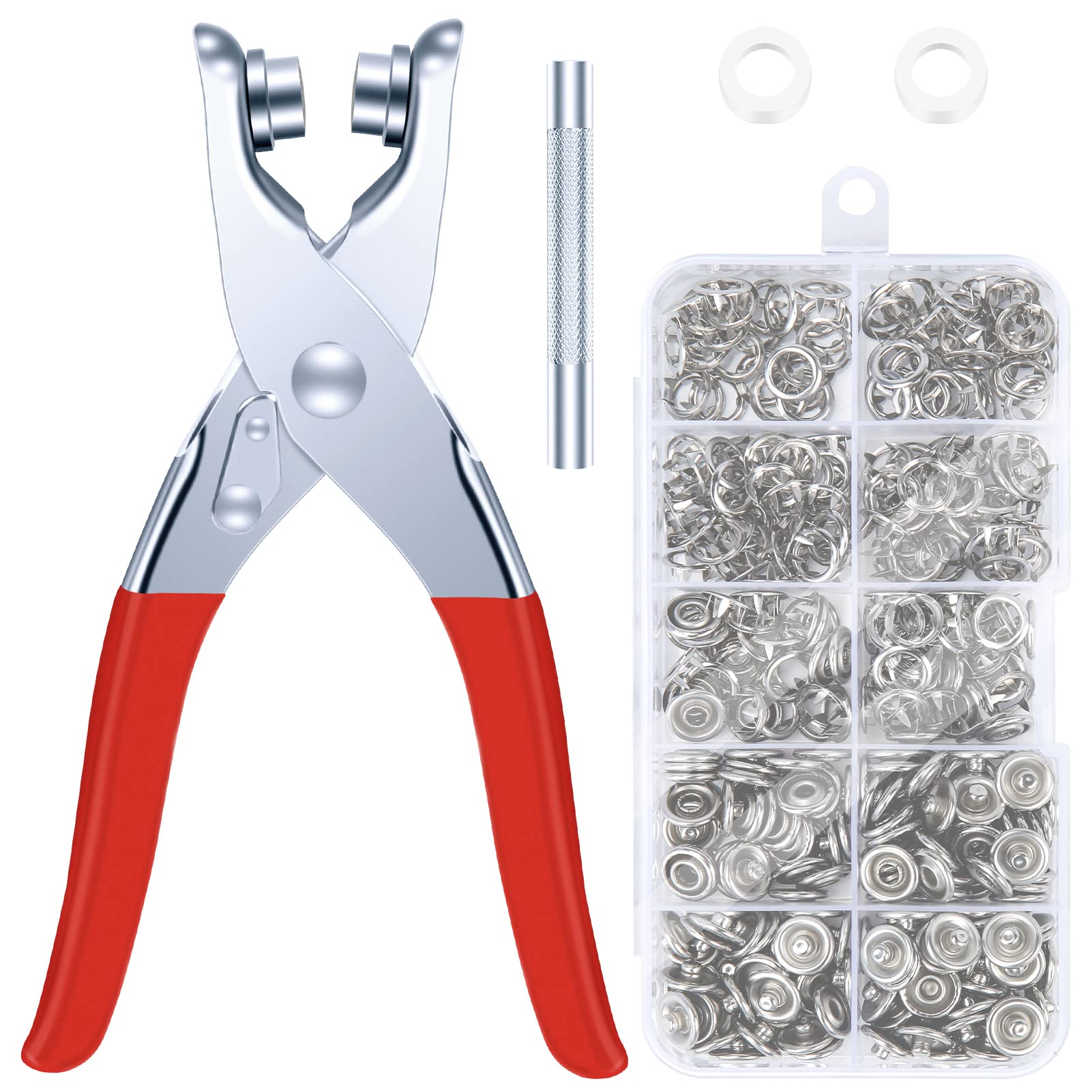 Dreafly 100PCS Press Studs Kit Sewing Free Buttons Set with Metal Hand Pressure Pliers Tool, Five-Claw Buckle Punch Pliers, Ring Button Poppers Snaps for Clothing Crafting, Leather, Jeans, Bags