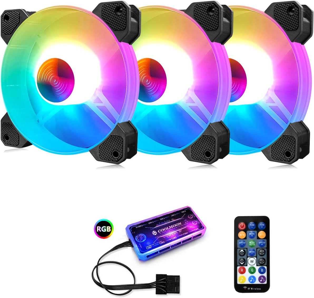 3 Pack RGB Case Fans,PECHAM 120mm Silent Computer Cooling PC Case Fan Addressable RGB Color Changing LED Fan with Remote Control,Music Rhythm Sync & 5V ARGB Motherboard Sync (RGB2)