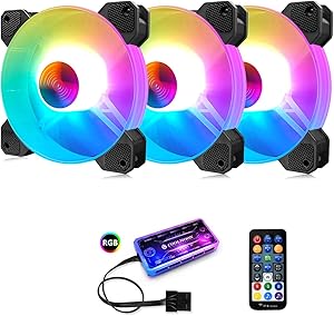 3 Pack RGB Case Fans,PECHAM 120mm Silent Computer Cooling PC Case Fan Addressable RGB Color Changing LED Fan with Remote Control,Music Rhythm Sync & 5V ARGB Motherboard Sync (RGB2)