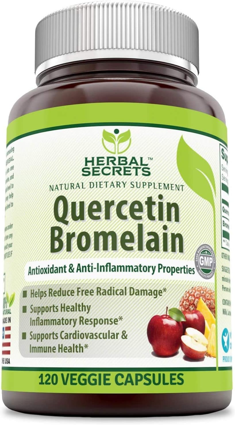Herbal Secrets Quercetin 800 Mg with Bromelain 165 Mg, 120 Veggie Capsules (Non-GMO) - Supports Cardiovascular & Immune Health * Supports Healthy inflammatory Response *: Health & Personal Care