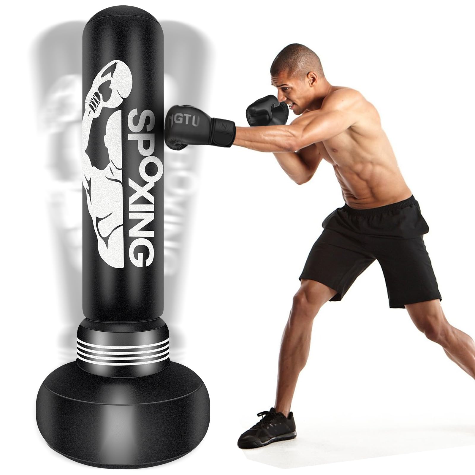 Heavy Punching Bags for Adults - 69" Freestanding Boxing Bag with Stand for Men Training MMA Muay Thai Fitness - Ideal Standing Inflatable Kickboxing Bag