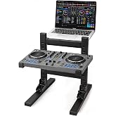 HULISEN DJ Laptop Stand, Dual Tier Foldable Stand for Laptop &amp; Controller | Quick Setup Design, Adjustable Height, Anti-Slip Platform, Portable DJ Equipment Stand for Weddings, Events, Performances