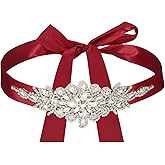 uxcell Bridal Belt Wedding Dress Belt Handmade with Sparkly Crystal Rhinestone Ribbon Sash
