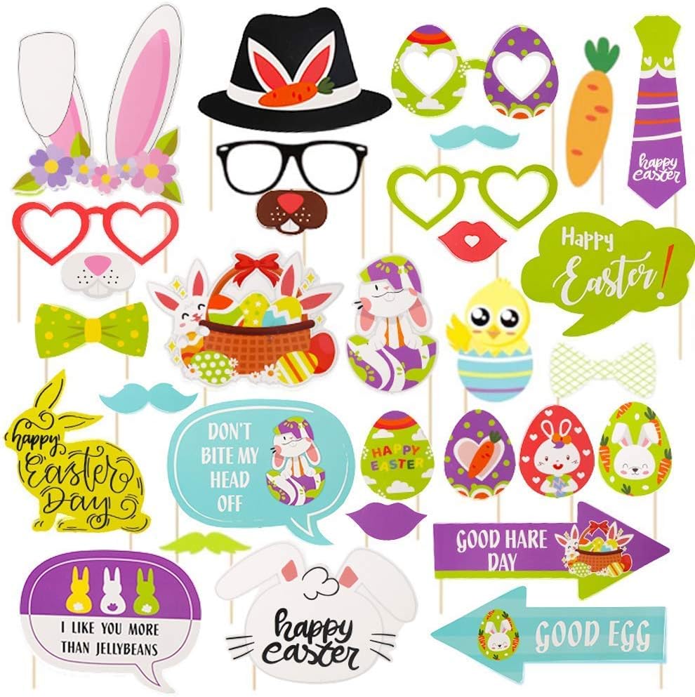 VEYLIN Pack of 41 Easter Party Photo Booth Props Kit, Cute