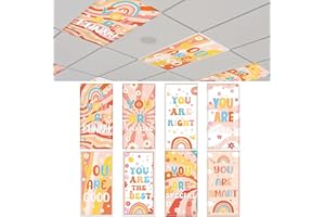 Glooglitter 8 Pcs Fluorescent Light Covers 4 x 2 ft Magnetic Ceiling Light Cover Groovy Retro Motivational Lamp Filters for Classroom School Office Home Drop Decorative (Groovy Style)