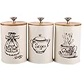 Youeon Canister Sets for Kitchen Counter, Coffee Sugar Tea Canister Set, Metal Vintage Kitchen Containers 3 Pack, Food Storage Containers with Bamboo Lid, Farmhouse Decor, Beige