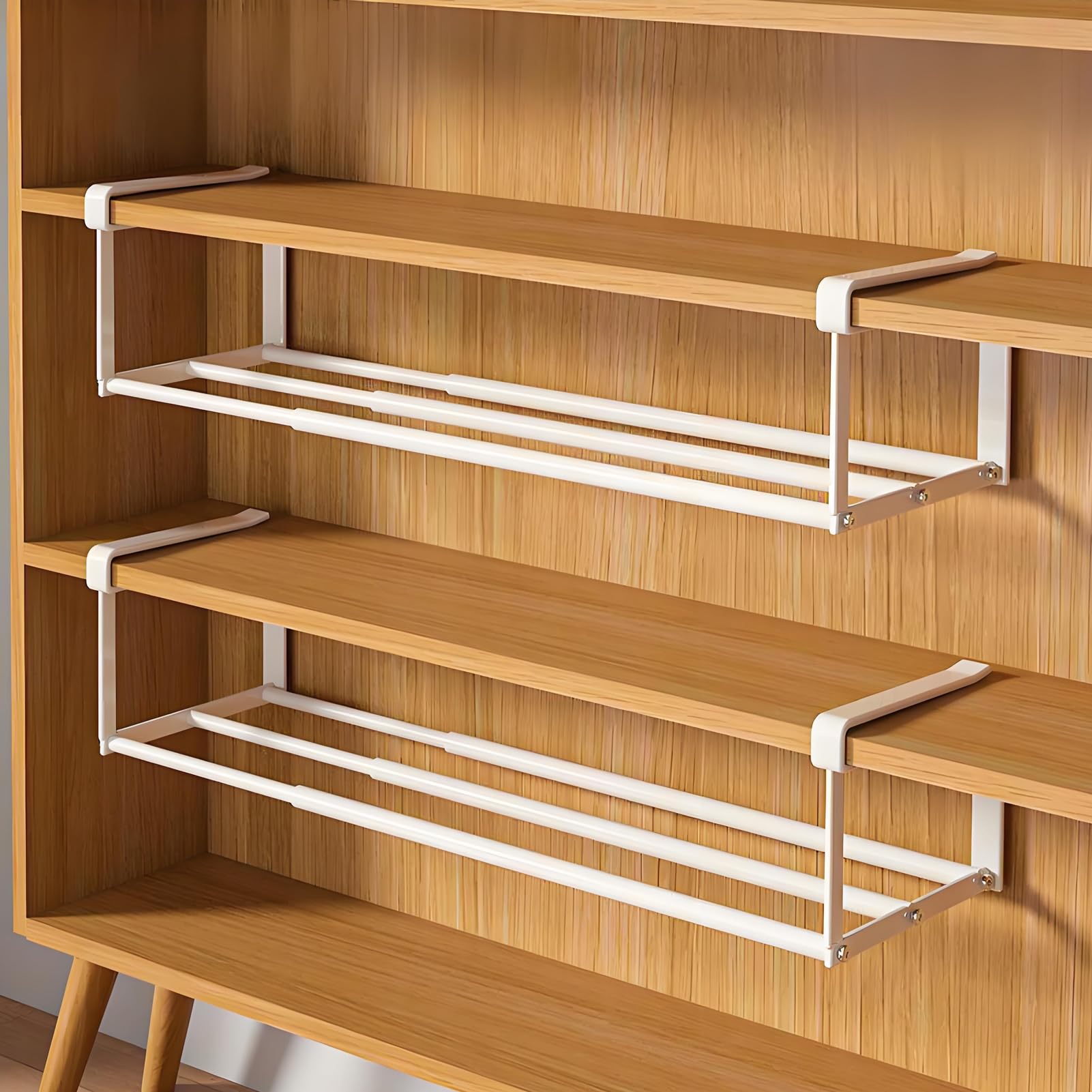 Photo 1 of 2 Pack Expandable Shoe Rack - Under Cabinet Telescopic Shelf Adjustable 16" to 28" Hanging Shoe Rack Organizer for Shoe or Clothing Storage?Dorm Room Organization Space Saving, White