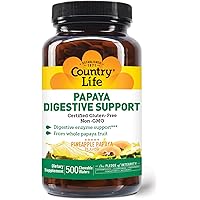 Country Life, Papaya Digestive Support, Daily Enzymes to Promote Digestive Health and Nutrient Absorption, 500 ct