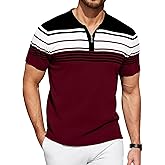 KUYIGO Men's Knit Polo Shirts Short Sleeve Striped Golf Polo Shirts Lightweight Casual Collared T Shirt