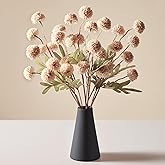 InnoGear Silk Flowers Pompon Mums Artificial Flowers, 5pcs 25 Heads Fake Mini Chrysanthemums with Long Stems Bulk Faux Kiku Flower for Decoration Memorial DIY Wedding Bouquets Centerpieces, Beige
