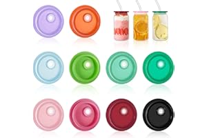 QIURUOO 10 Pcs Acrylic Lids for 16 oz/20 oz Glass Cups，Reusable Plastic Replacement Bamboo Lids for Coffee Mugs Beer Can Glasses(Colorful)
