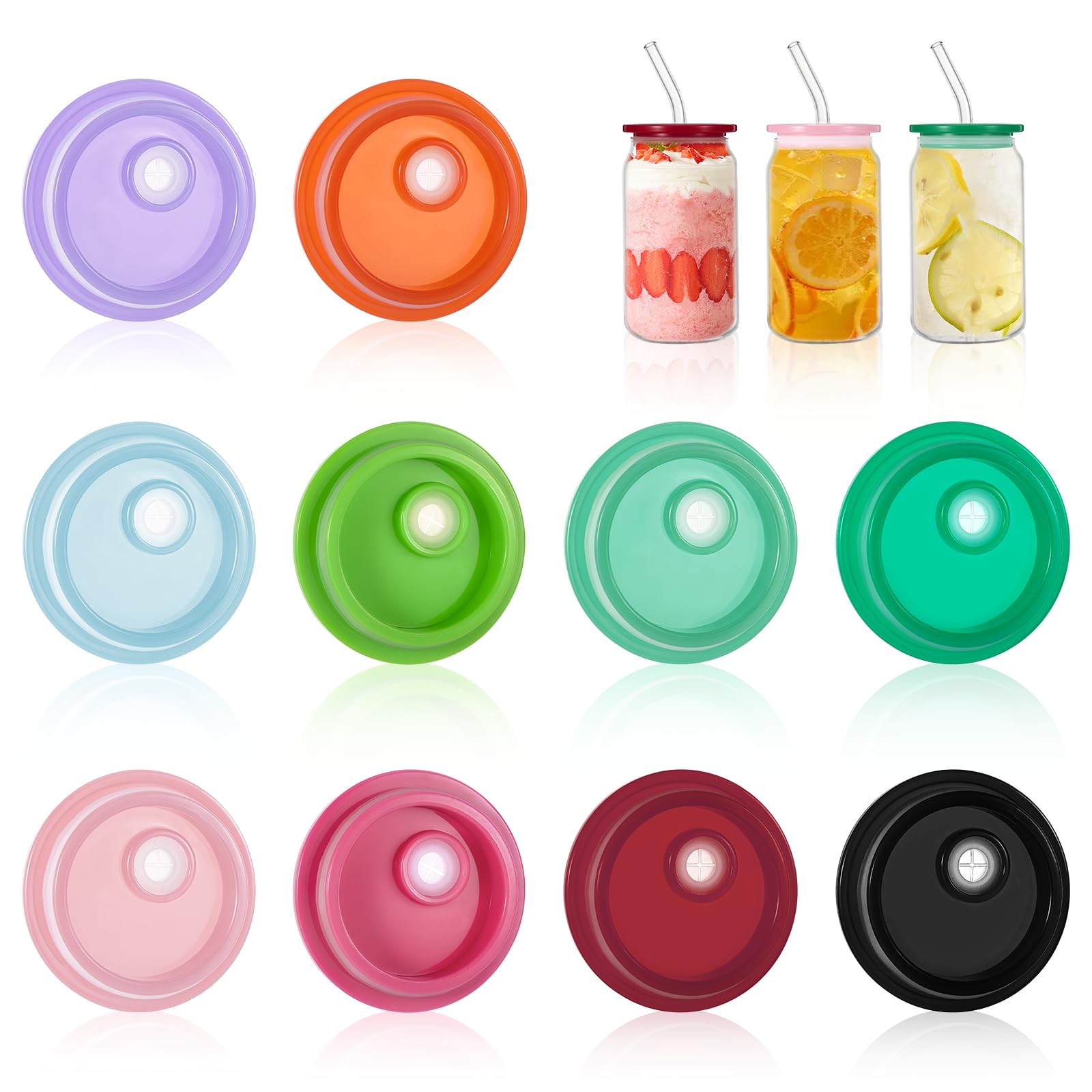 Photo 1 of 10 Pcs Acrylic Lids for 16 oz/20 oz Glass Cups?Reusable Plastic Replacement Bamboo Lids for Coffee Mugs Beer Can Glasses(Colorful)