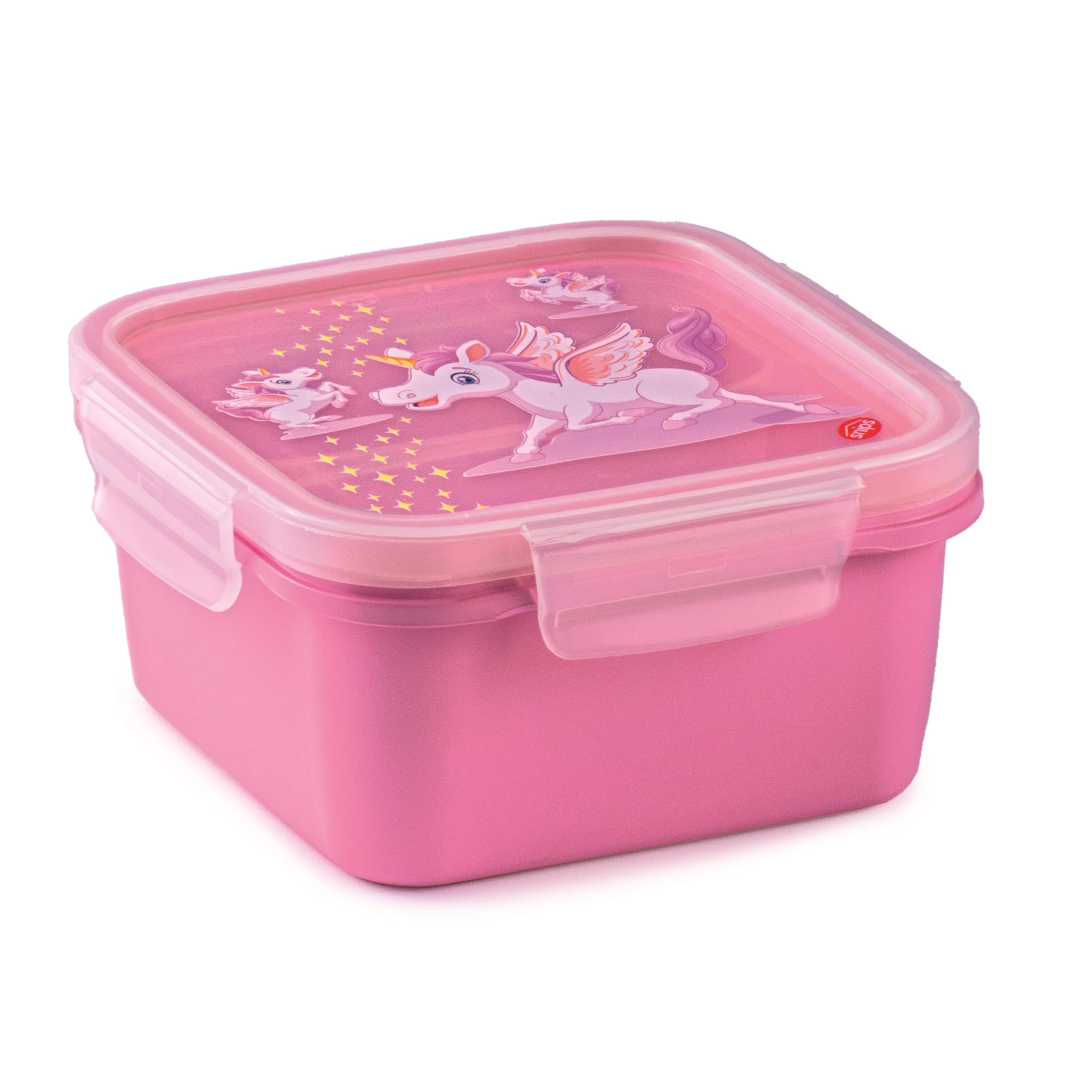 Snips 000795 Children's, Bento Locks Snipslock Lunch Box Square Unicorn Lid with 4 Safety Clasps 0.80 L 15 x 15 x 7.5 cm Made in Italy 0% BPA and Phthalate-Free, Plastic, Rose