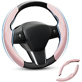 Shademax Custom-Fit for Tesla Steering Wheel Cover, Tesla Model Y / 3 2017-2025 (Fit Model Y Juniper 2026/ Model 3 Highland) Carbon Fiber Steering Wheel Cover for Tesla Model Y / 3 Accessories (Pink)