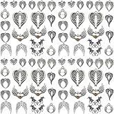 Sailanzi 60pcs Ancient Silver Punk Love Wings Series Set Pendant Jewelry Making DIY Keychain Earrings Pendant Various Design Charms for Jewelry Making Bracelets Necklace (SN1062)