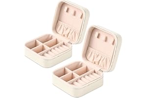 Neveika Portable Travel Mini Jewelry Box Leather Jewellery Ring Organizer Case Storage Gift Box Girls Women (2pcs White).