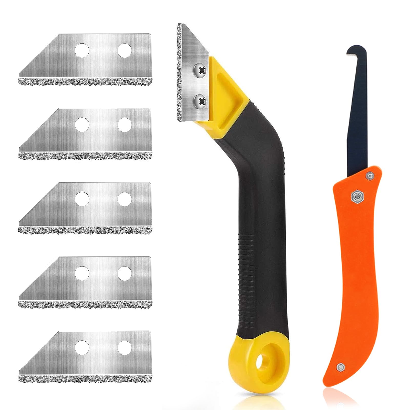 7 Pcs Pro Grout Scraping Rake Tool, Grout Clean Remover Tile Grout Hand Saw Angled with 6 Pcs Extra Replacement Accessories for Tile Cleaning (style 3)