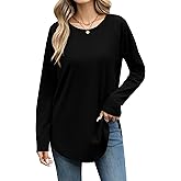 Laughido Women's Casual Raglan Long Sleeve Tunic Round Neck Curved Hem Loose Fit 2025 Basic Long Sweatshirt