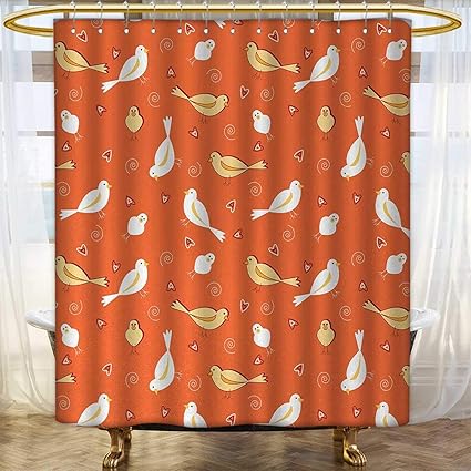 Amazon Com Anhounine Orange Fabric Shower Curtains Birds With