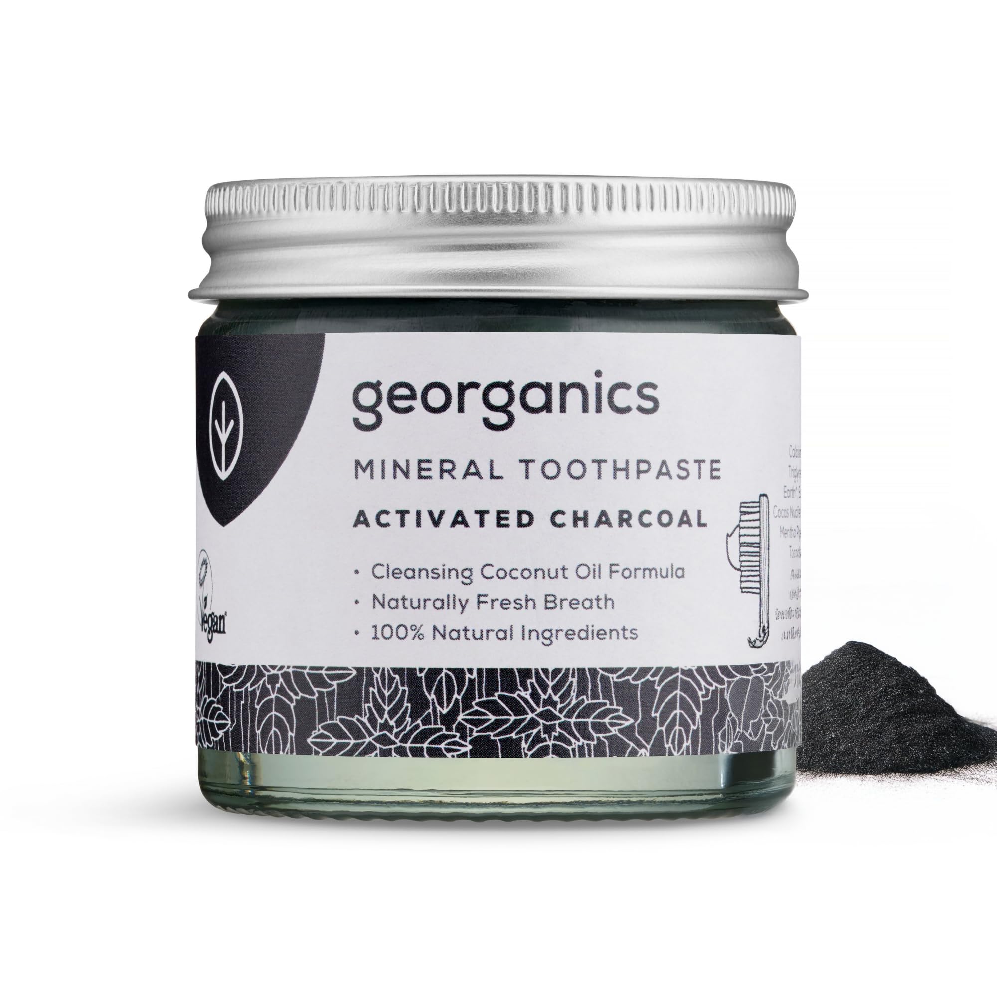 Georganics Mineral Toothpaste - 120ml - Charcoal - 100% natural, Fluoride free, SLS free & Glycerine Free - with Coconut Oil to support gum health - Certified Cosmos Natural, Vegan and Cruelty-Free