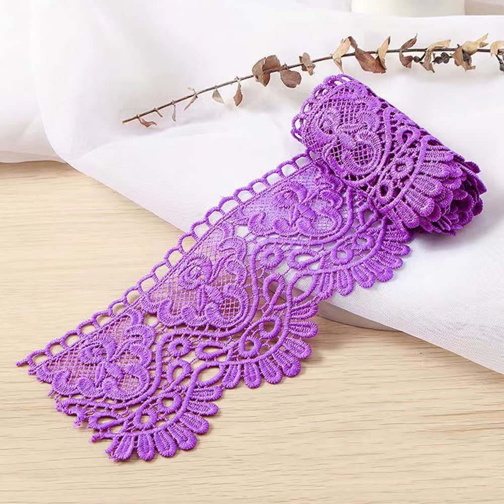 10 Yard 10 cm Wide Milk Silk Vintage Lace Trim Lace Border Embroidery Decorative Ribbon Lace Flower Ribbon Border for Sewing Craft Lingerie Wedding Dress Wedding Home Decoration Purple