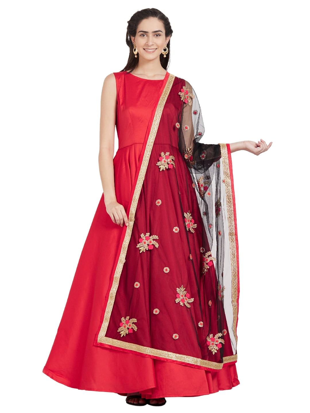 dupatta bazaar woman's multicolour flower embroidered net dupatta