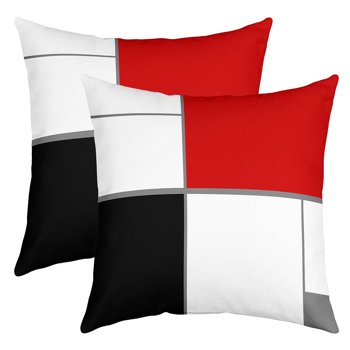 Loussiesd Set of 2 Strip Lines Throw Pillow Covers Abstract Art Cushion Case for Home Living Room Decor Reversible Geometric Square Red White Black Decorative Throw Cushion Case 18x18 Inch