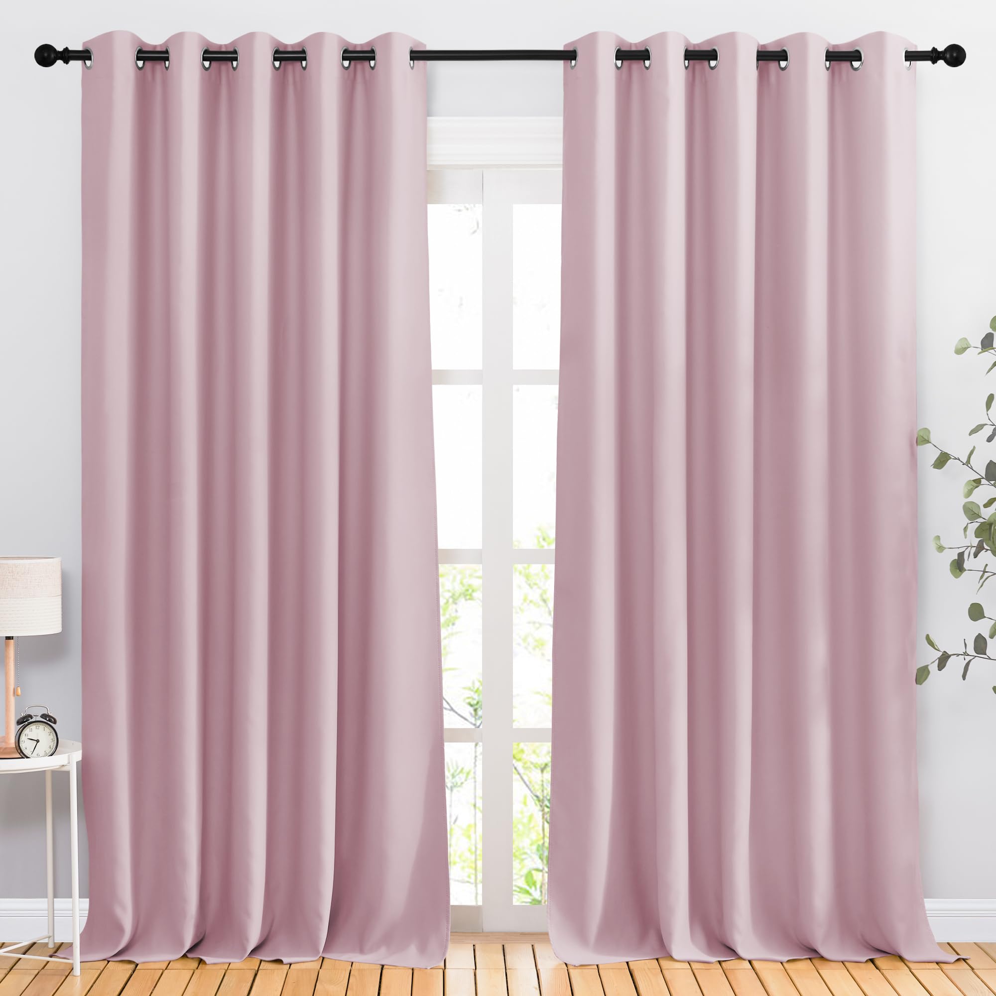 NICETOWN Baby Pink Sliding Door Curtains 2 Panels Set 118 inches Long, Grommet Thermal Room Darkening Curtains Privacy Room Divider Sound Reducing for Bedroom/Living Room, W66 x L118 Image