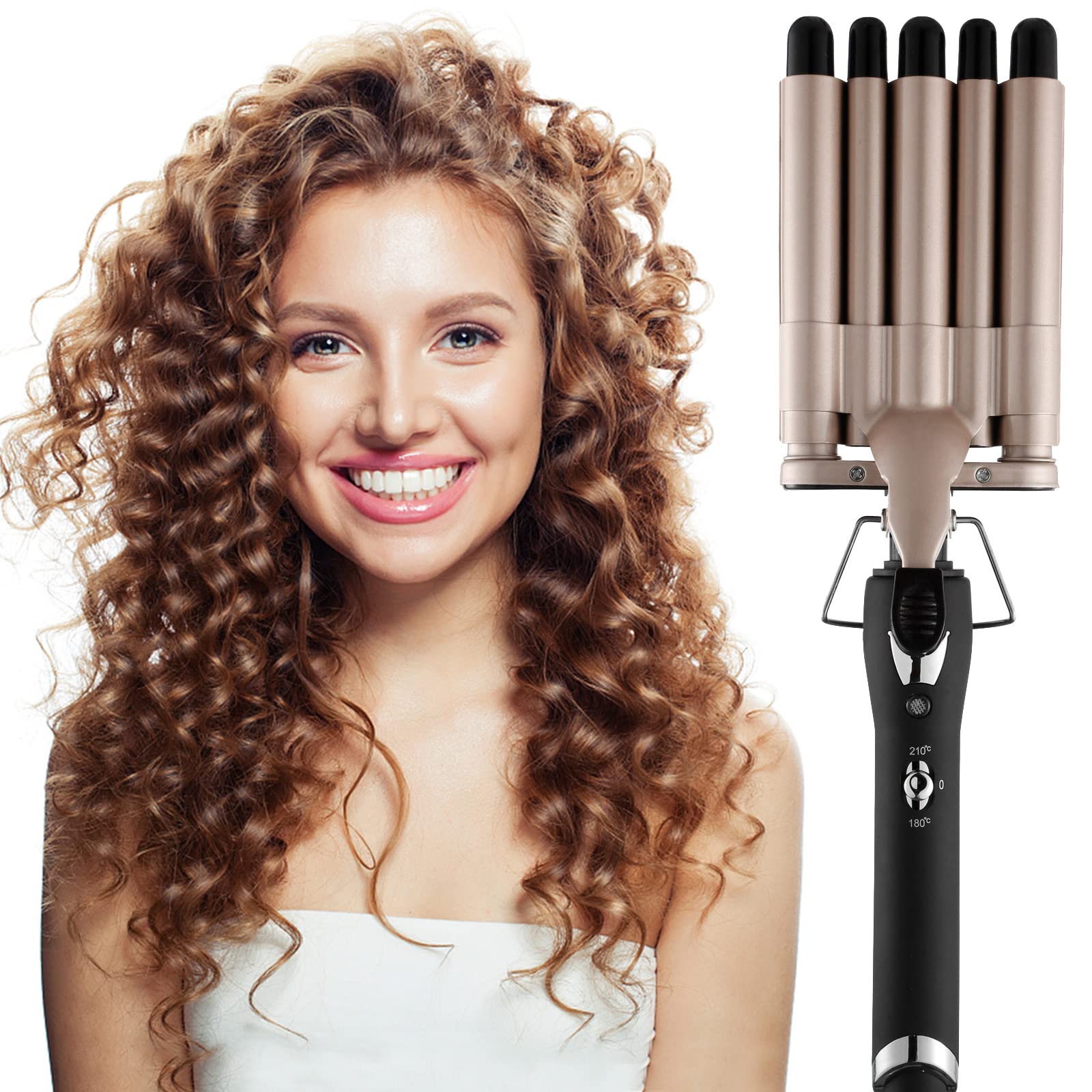 Photo 1 of 5 Barrel Curling Iron Wand 0.6 Inch Hair Crimper Waver Portable Two Temperature Setting Ceramic Hair Curler Curling Iron