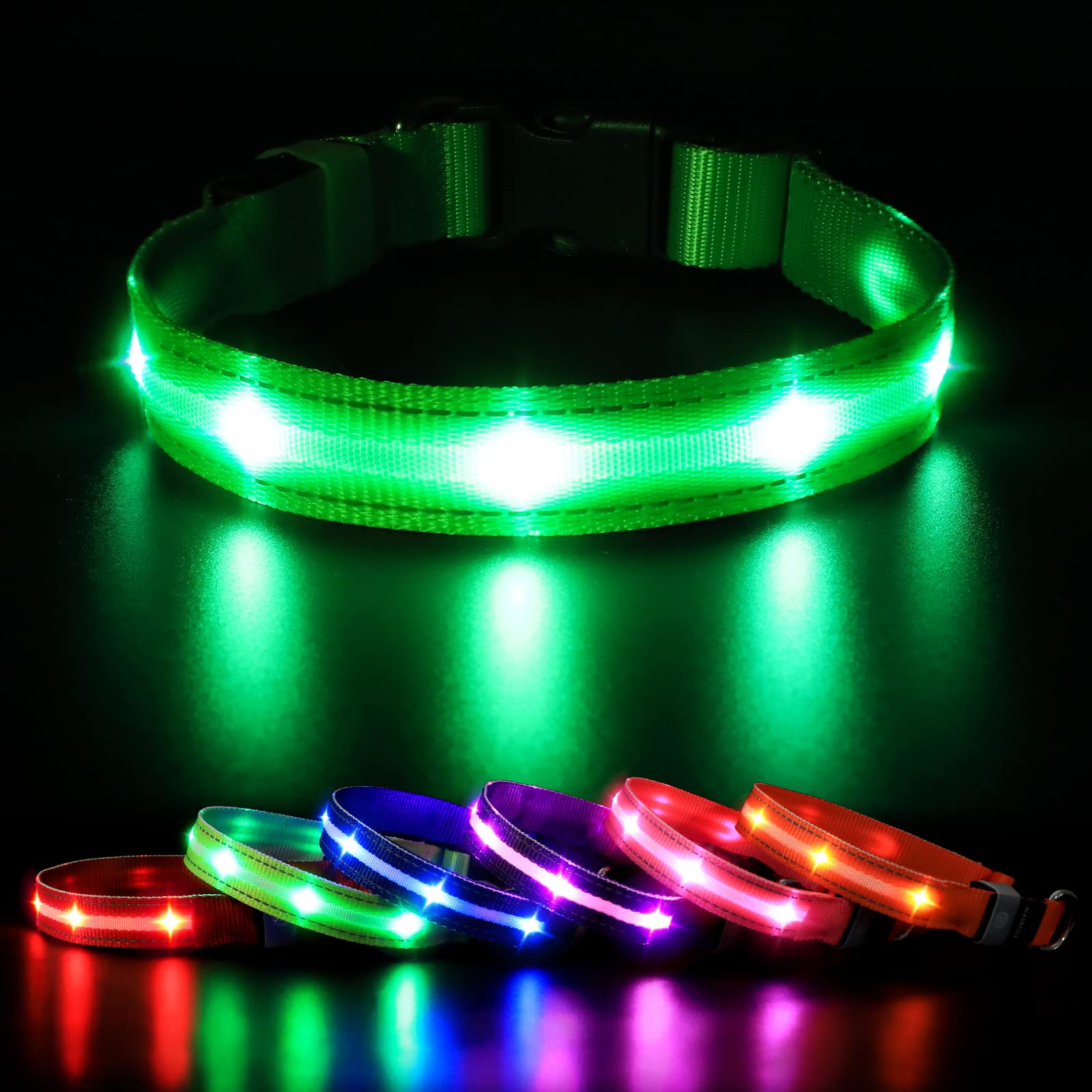 MASBRILL Light Up Dog Collar, Dog Collars Light for the Dark, Rechargeable LED Dog Collar Waterproof 3 Glowing Modes, Adjustable Flashing Dog Collars for Small Medium Large Dogs Night Walking — image 1